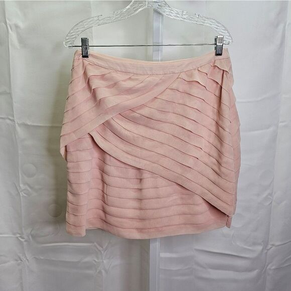 New York & Company Pink Asymmetrical Pleated Mini Skirt Size 10 - Picture 6 of 10